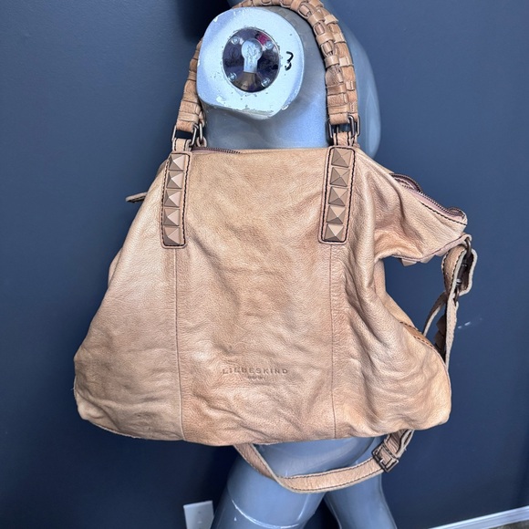 Liebeskind Genuine Leather Studded Tan Satchel Purse - Picture 2 of 13